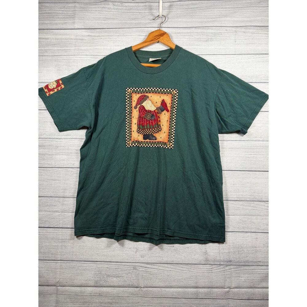Vintage Sonoma Jean Company XL Green Santa Cardinal Christmas T-Shirt 4298